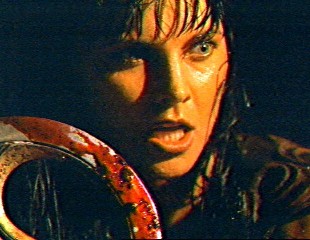 Xena's shakram is covered with blood
