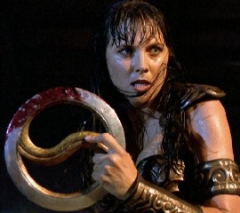 Xena's shakram is covered with blood